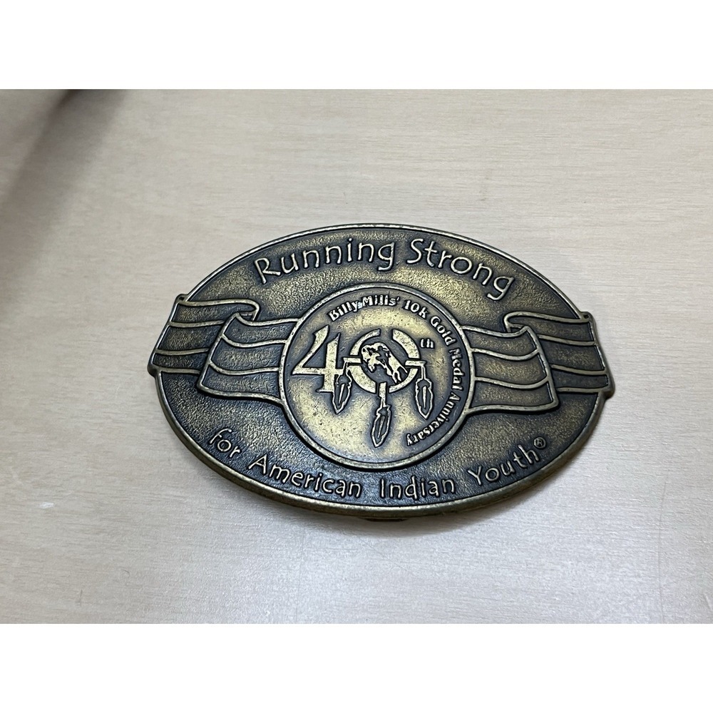 Running Strong Billy Mills‎ 10K 40th Anniversary Belt Buckle Native American
